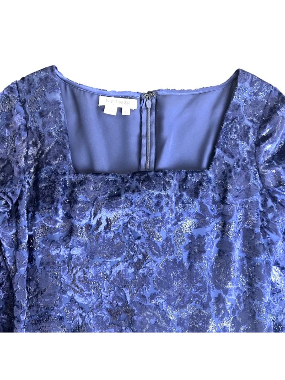 Burnt Velvet Maxi Dress 10 Blue Metallic Formal Flow Narrow Waist Evening Gown - Picture 3 of 11